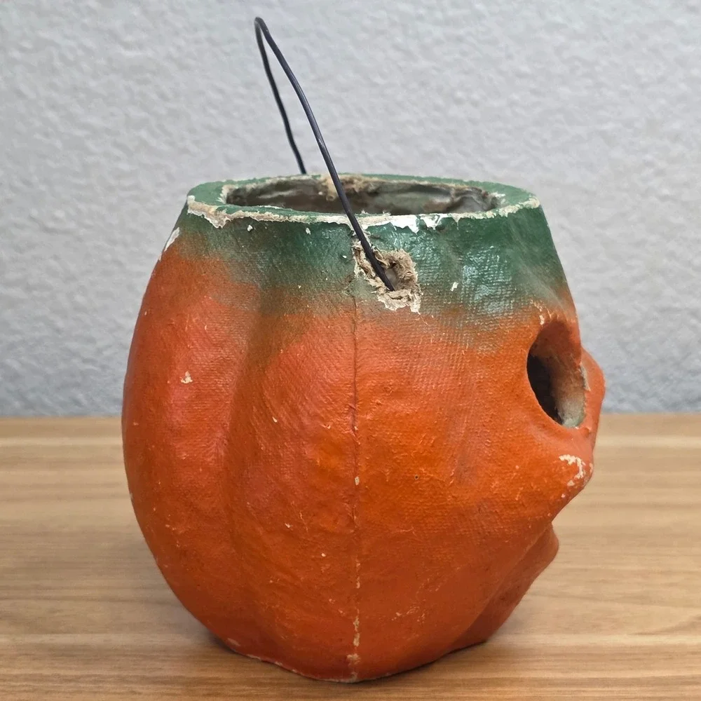All-Original Antique Vintage Halloween Paper Mache Pulp Jack o' Lantern, 30s-40s